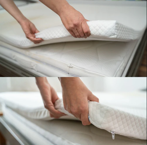 Dettaglio del topper sul letto